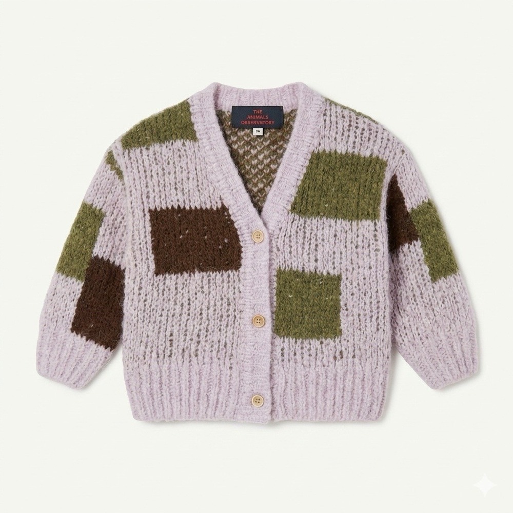 The Animals Observatory Patchwork Chunky Cardigan Pastel 12 M Alpaca Wool